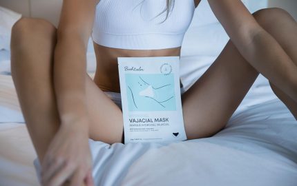 Woman with Bushbalm vajacial mask between legs